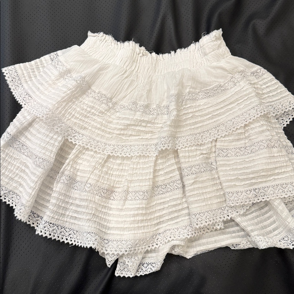 Arie White Lace Tiered Boho Mini Skirt